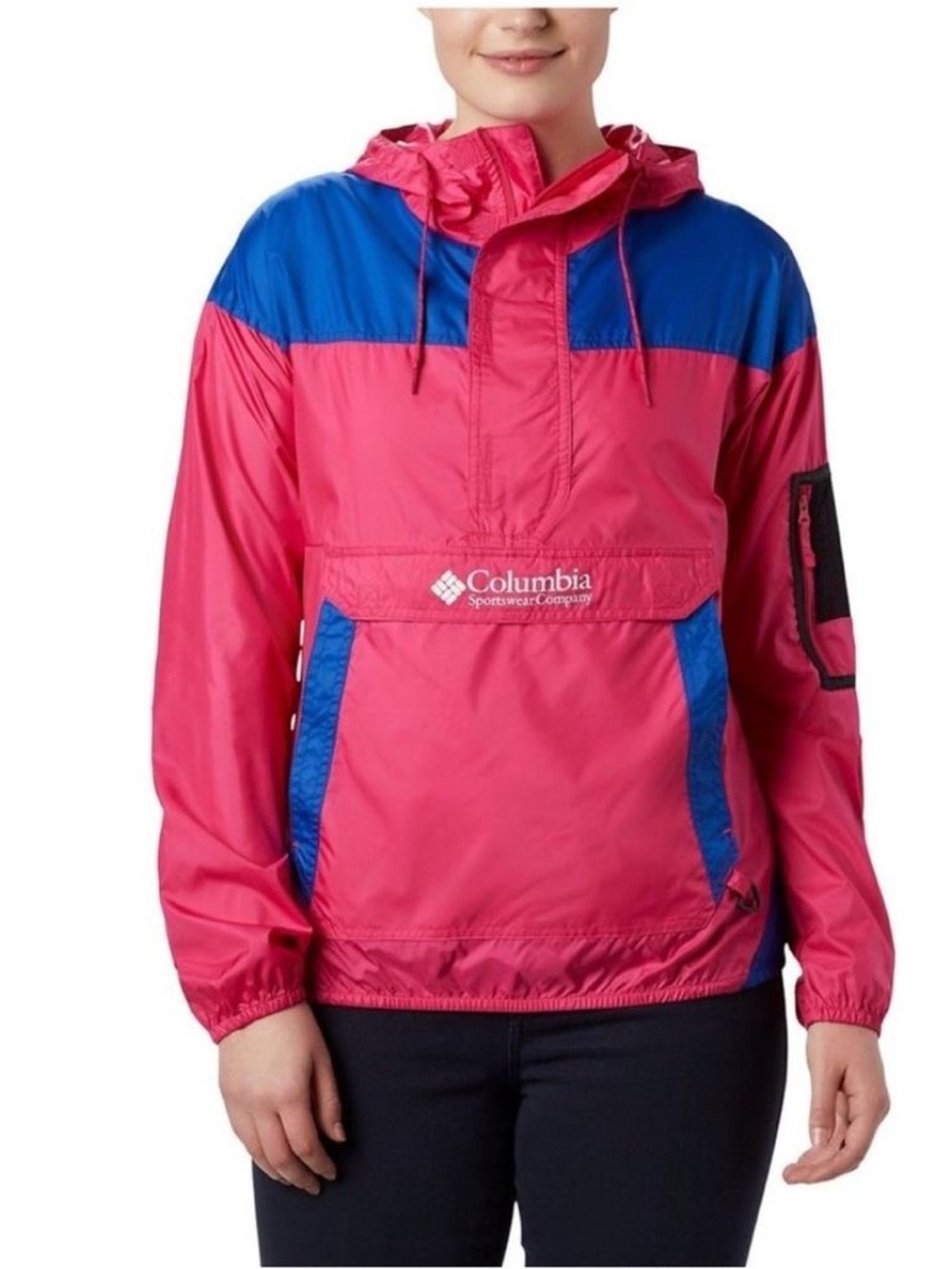 Columbia Women's Pink & Blue Hooded Windbreaker Jacket Size Medium BNWT